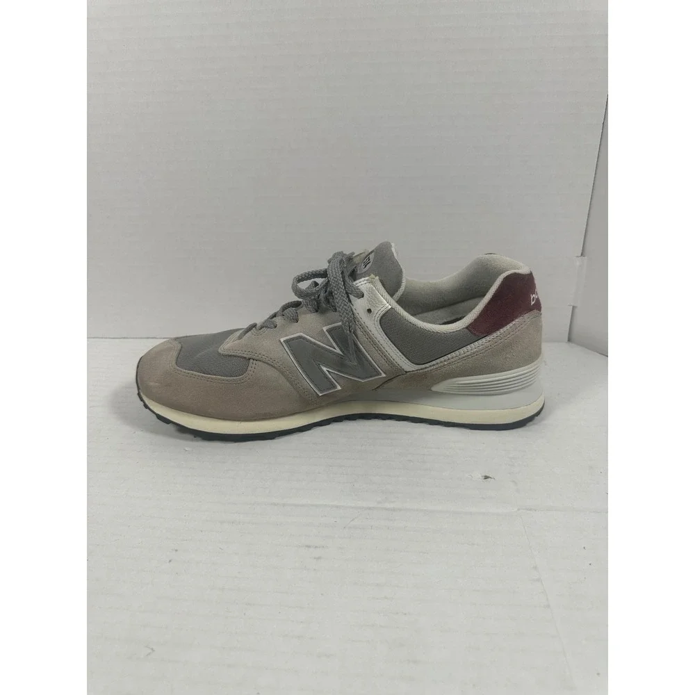 New Balance 574 Grey Burgundy Cordura Suede Sneakers U574KBR Mens 13 Womens 14.5